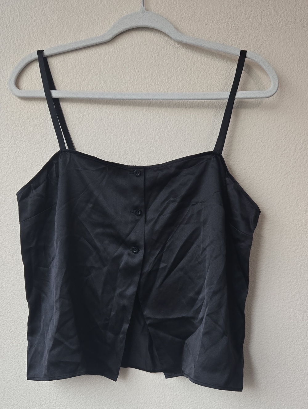 Frame Denim Black Satin Button-Front Camisole
